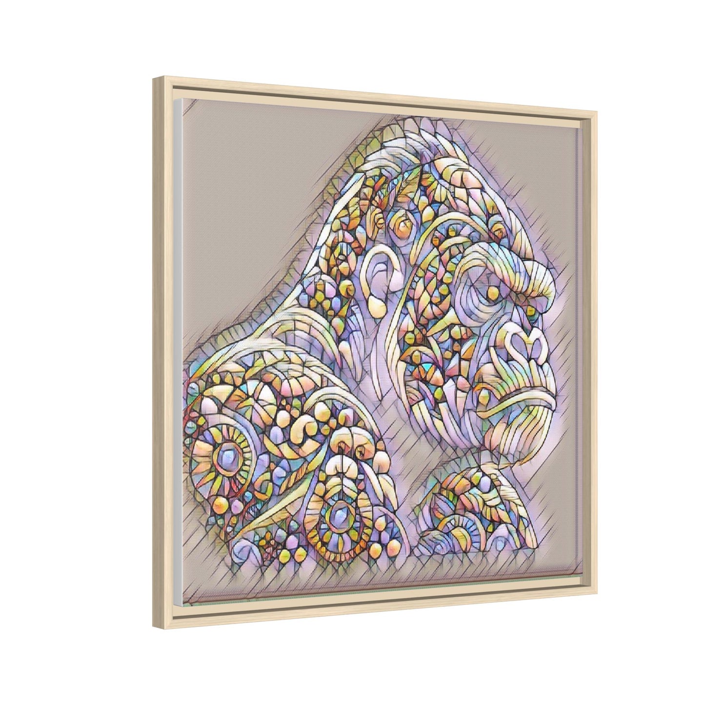 Colorful Ornate Gorilla Matte Canvas Framed Wall Art