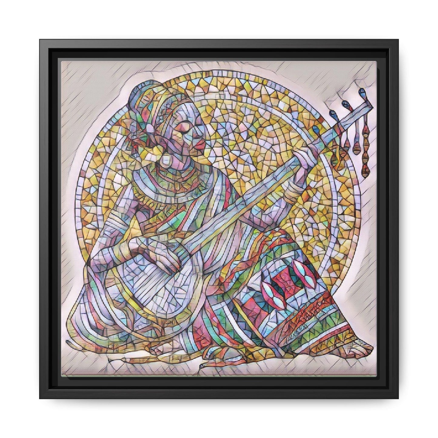 Framed Canvas Art - Colorful Mosaic Musician Wall Decor