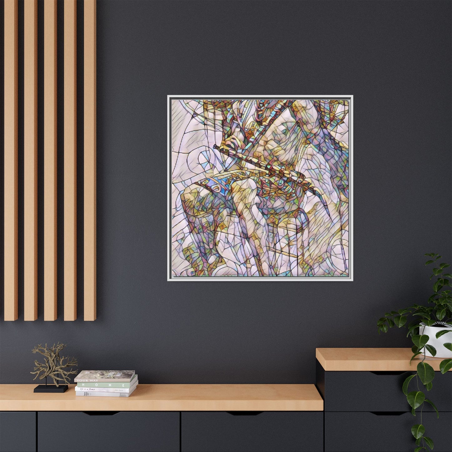 Framed Abstract Musician Canvas Art — Multi‑Color Jazz Saxophone Print