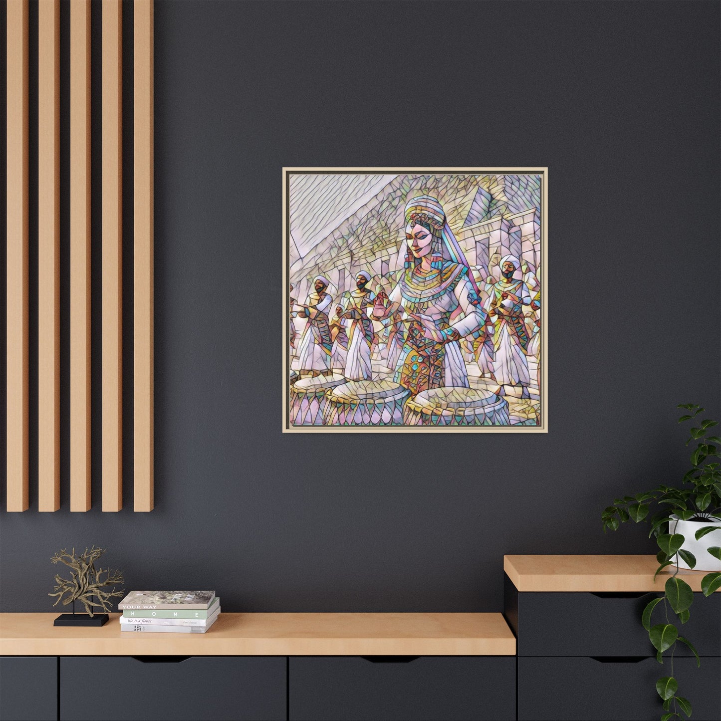 Egyptian Drummers Framed Canvas Art — Colorful Egyptian Dancer Wall Decor