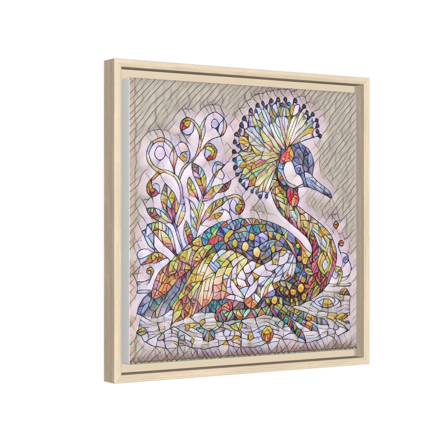 Colorful Peacock Mosaic Framed Canvas Art