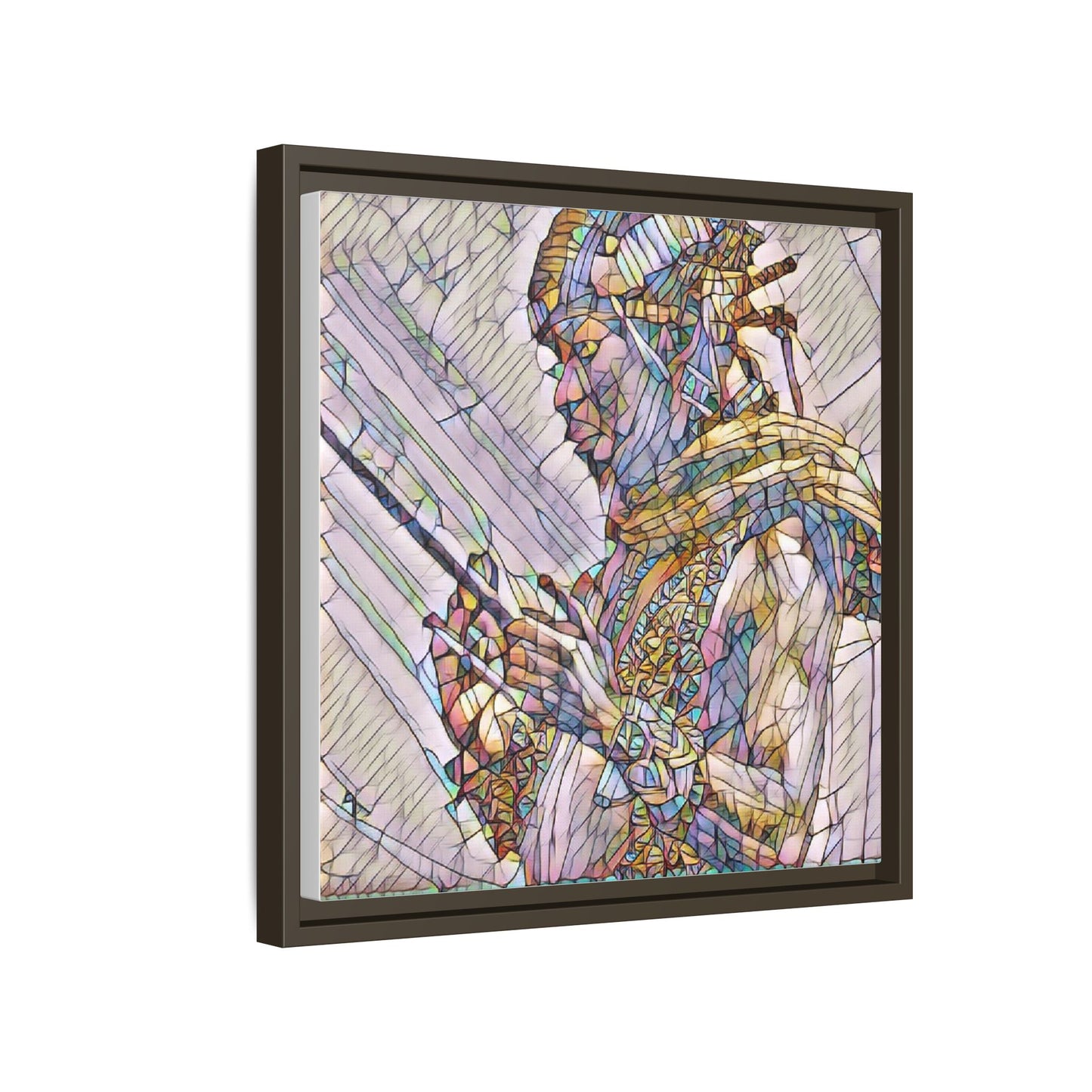 Framed Canvas Art - Colorful Tribal Warrior Portrait (Matte)
