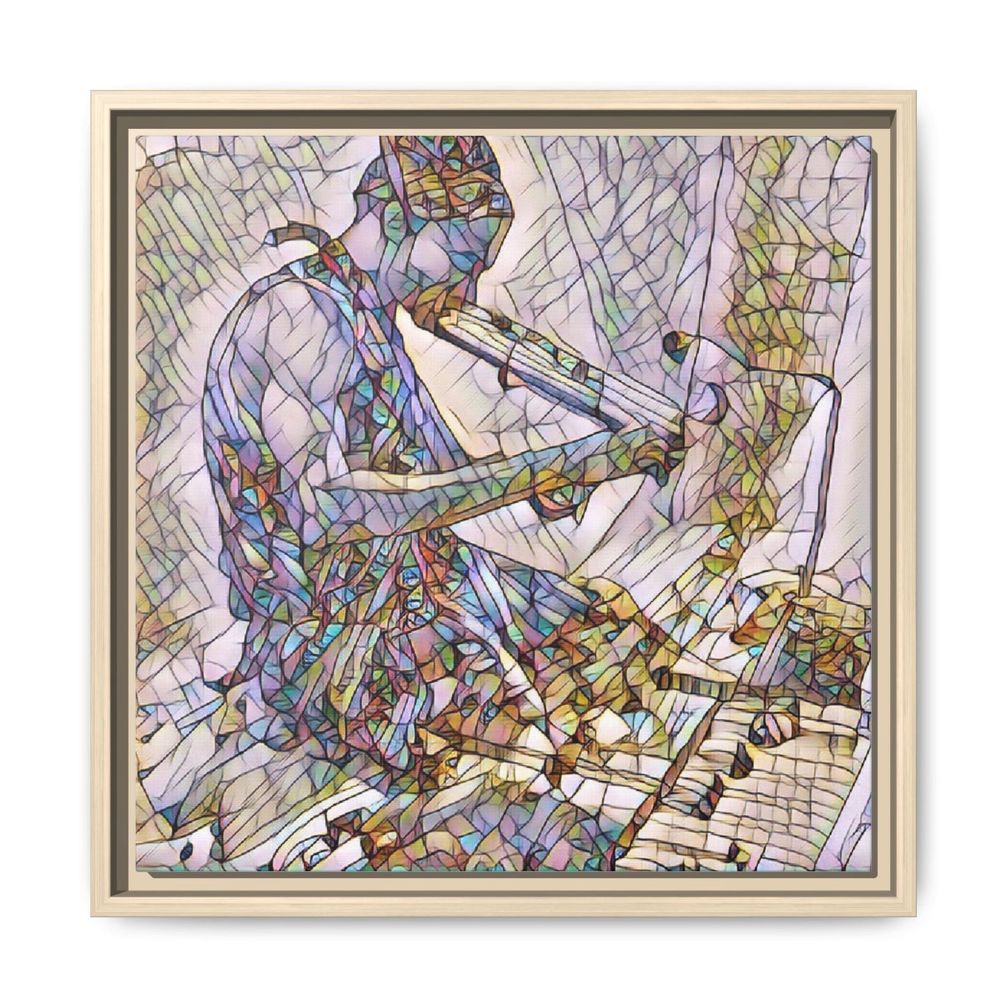 Abstract Violinist Matte Framed Canvas – Colorful Musical Art Print