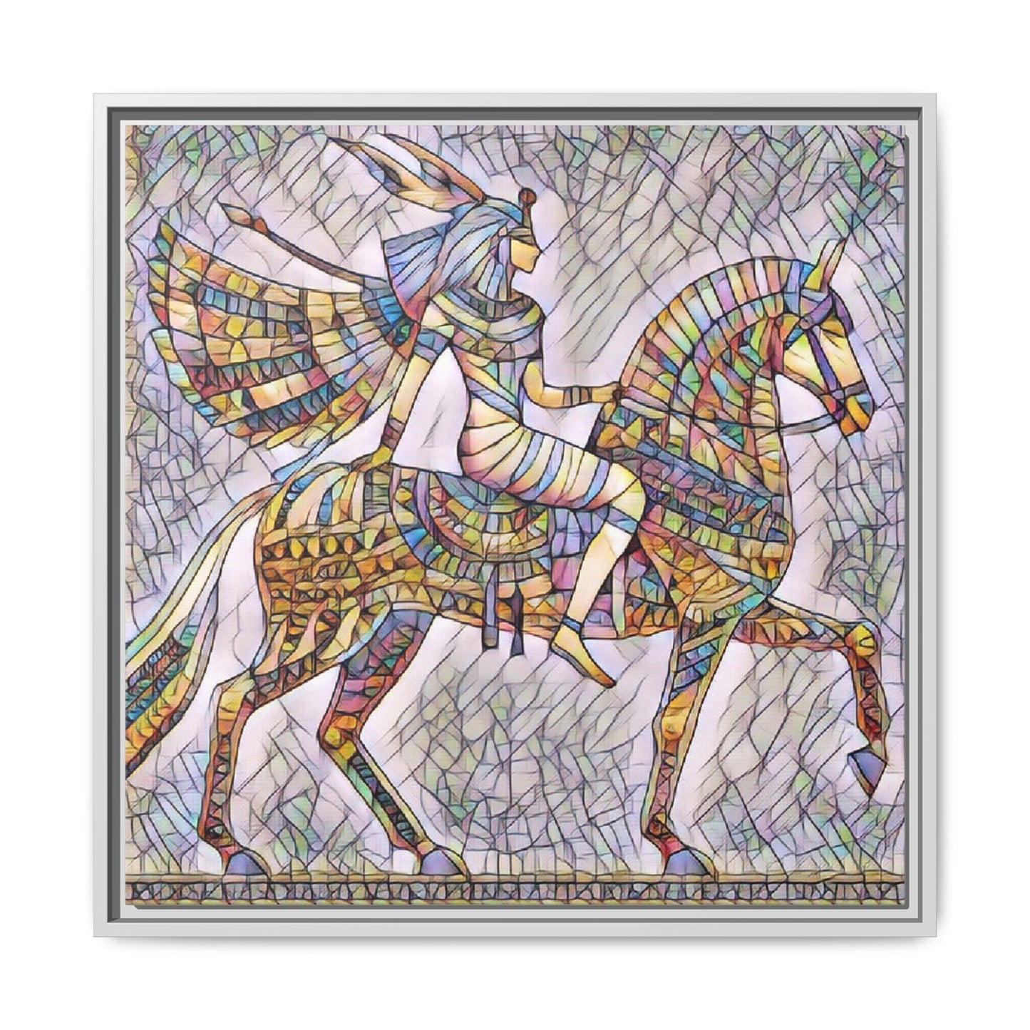 Stained-Glass Style Egyptian Horseman Framed Canvas Print