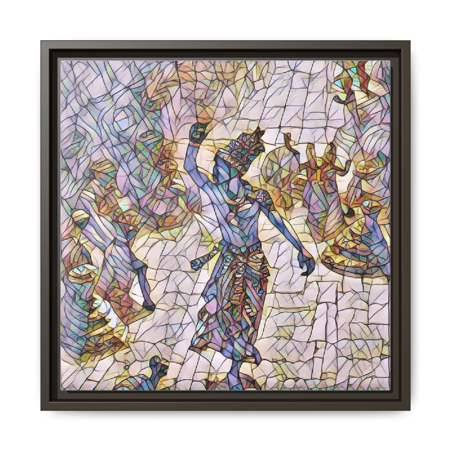 Framed Canvas Art — Colorful Mosaic Krishna Dance Print
