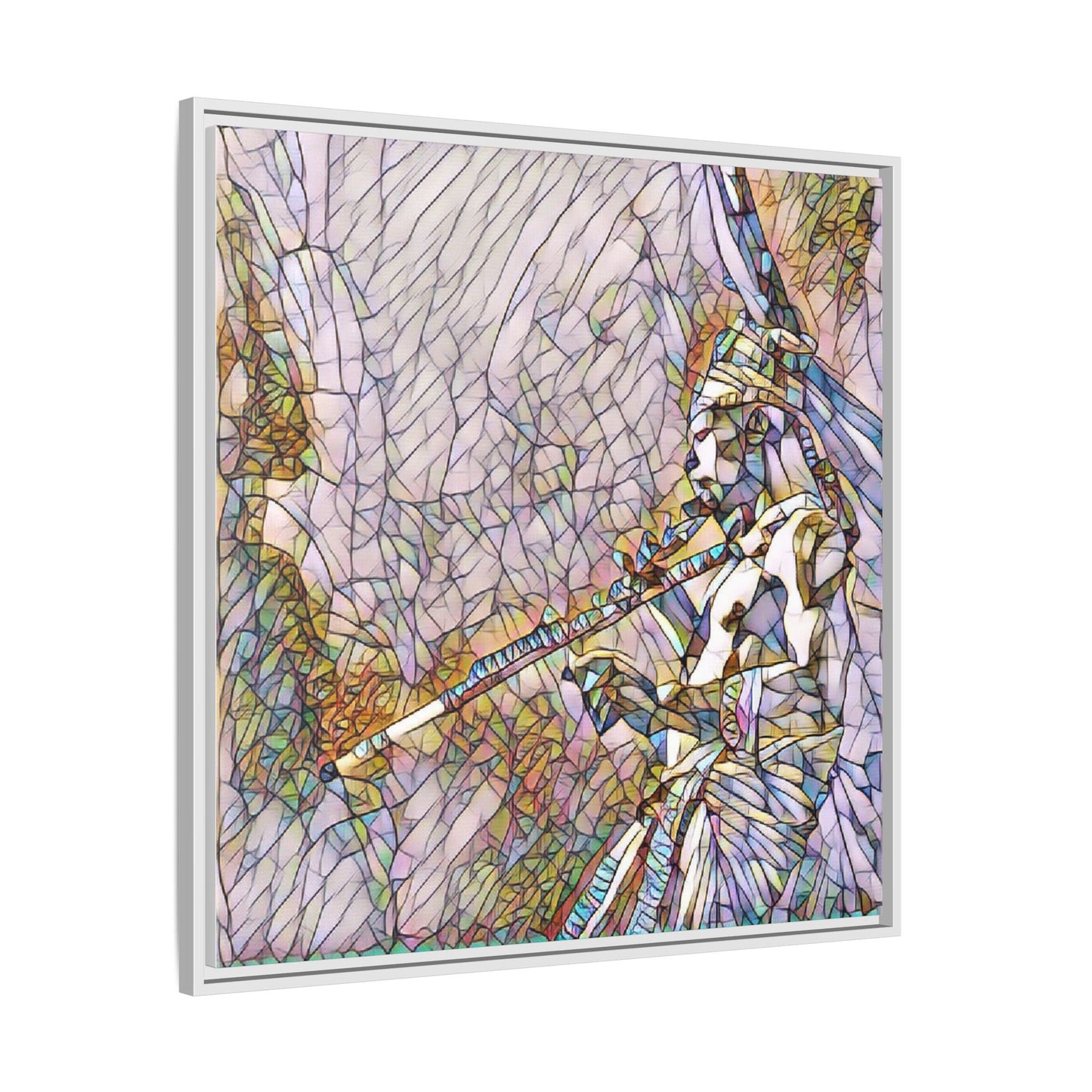 Abstract Tribal Flutist Matte Canvas Framed Wall Art