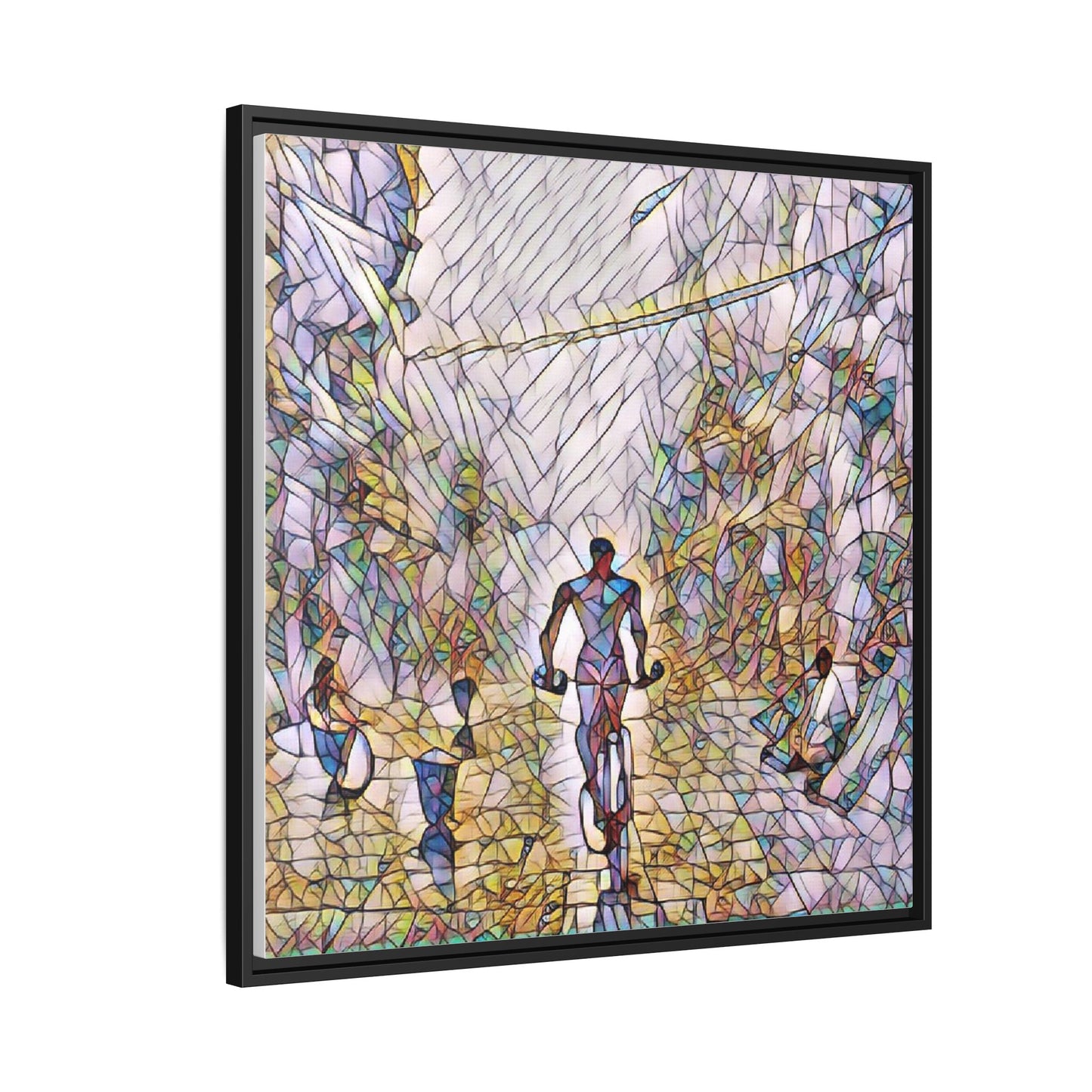 Cyclist Stained-Glass Matte Canvas Framed Wall Art