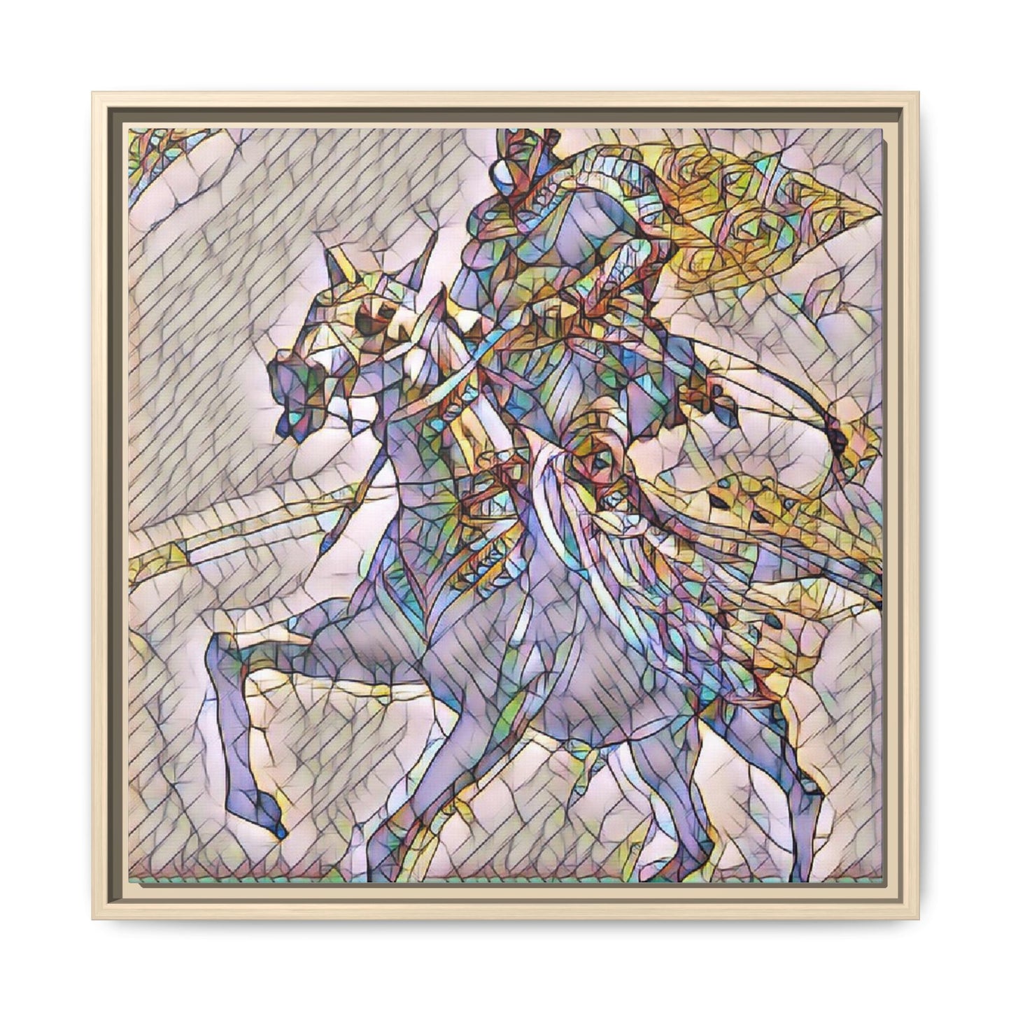Framed Matte Canvas Art — Stained Glass Knight on Horse Fantasy Wall Decor