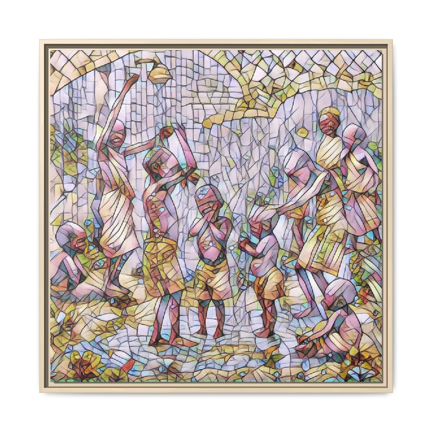 Framed Matte Canvas – Colorful Mosaic Children Playing Wall Art