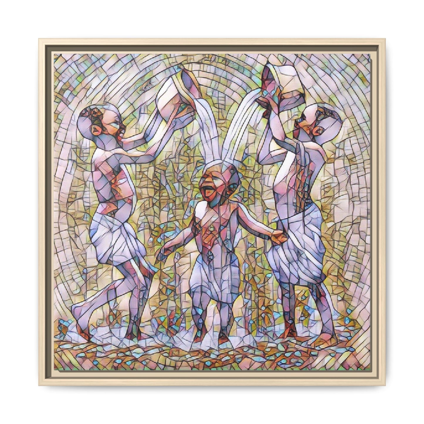 Framed Matte Canvas Art – Joyful Water Dance Family Stained-Glass Print