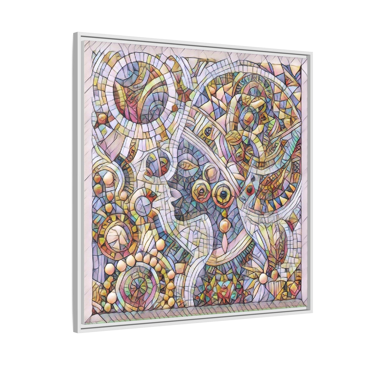 Abstract Mosaic Framed Canvas Art — Multicolor Geometric Wall Decor