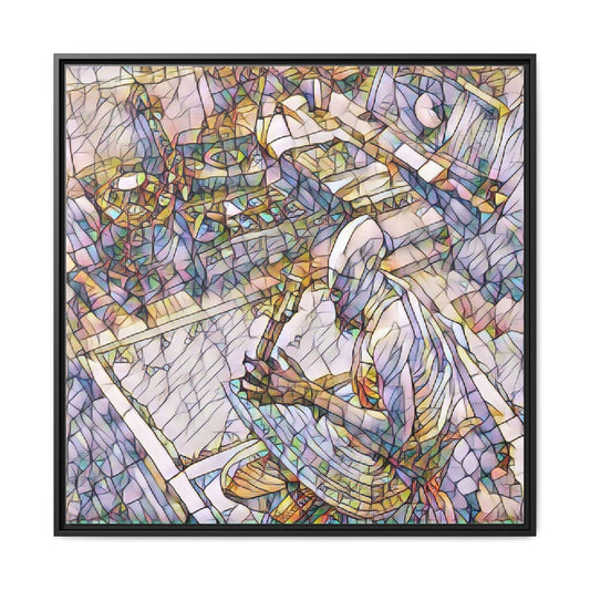 Stained-Glass DJ Matte Canvas Print (Framed) — Colorful Music Room Wall Art