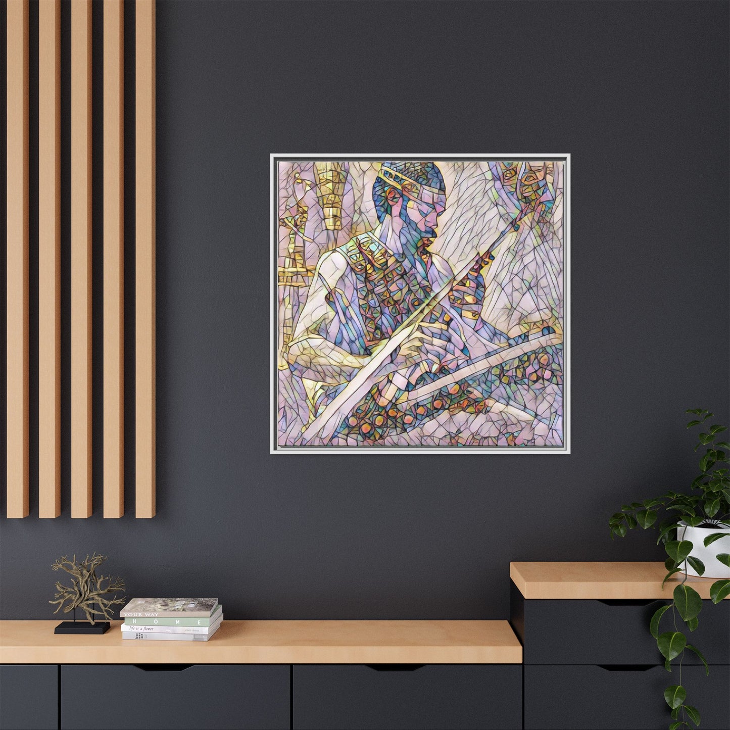 Framed Matte Canvas — Abstract Musician Stained-Glass Art Print