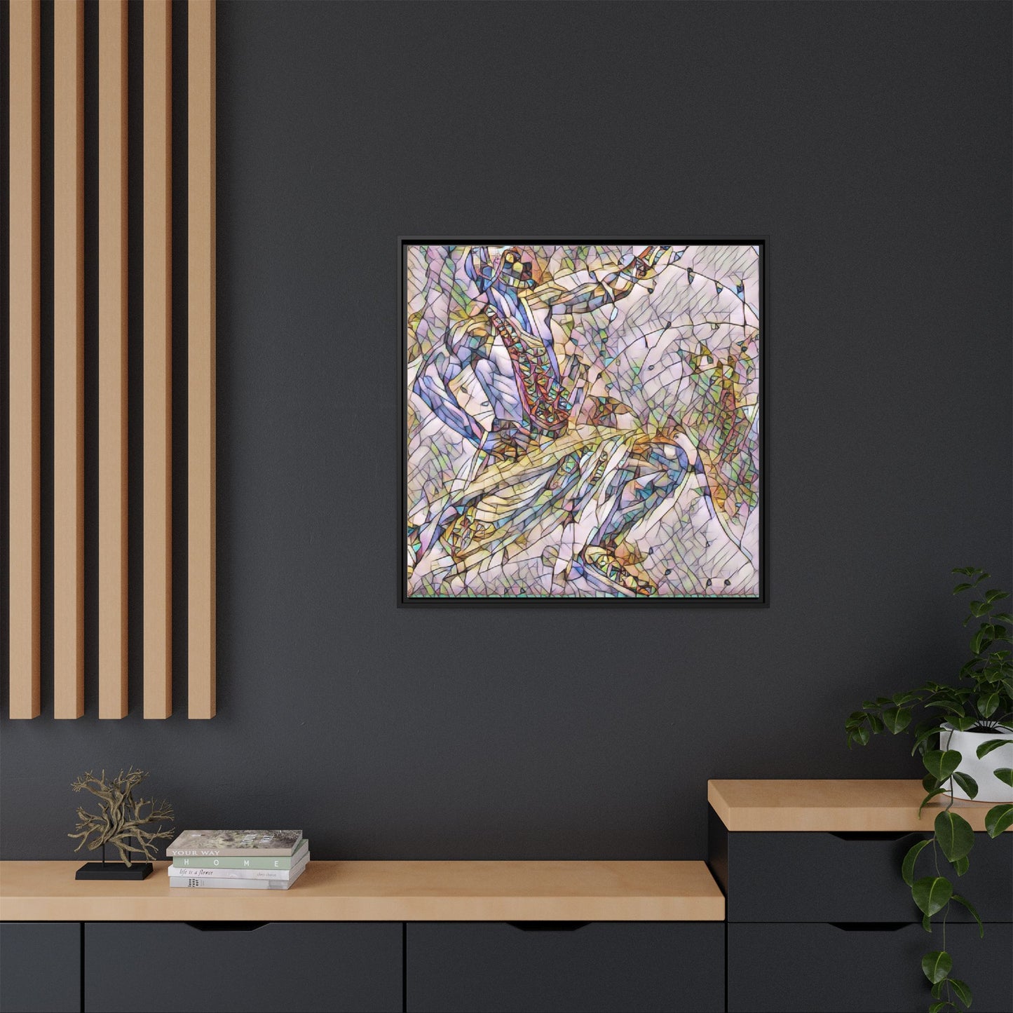 Abstract Stained-Glass Dancers — Framed Matte Canvas Art