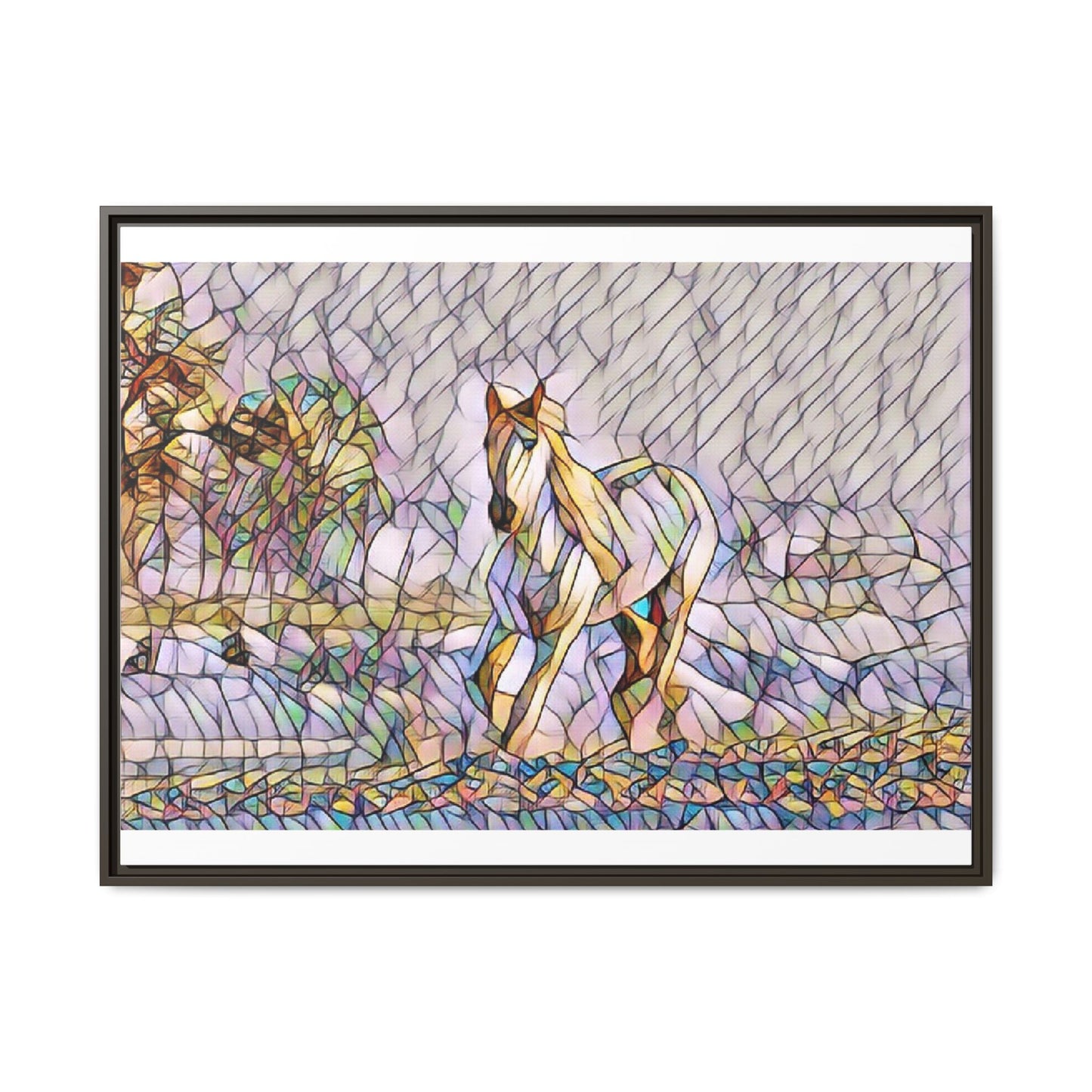 Abstract Stained-Glass Horse Matte Canvas Framed Wall Art