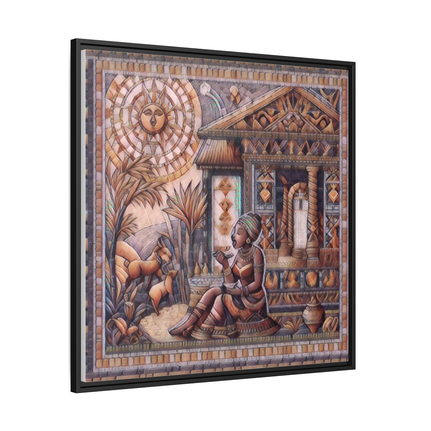 Egyptian Goddess Mosaic Framed Canvas Art — Colorful Ancient Ritual Wall Decor