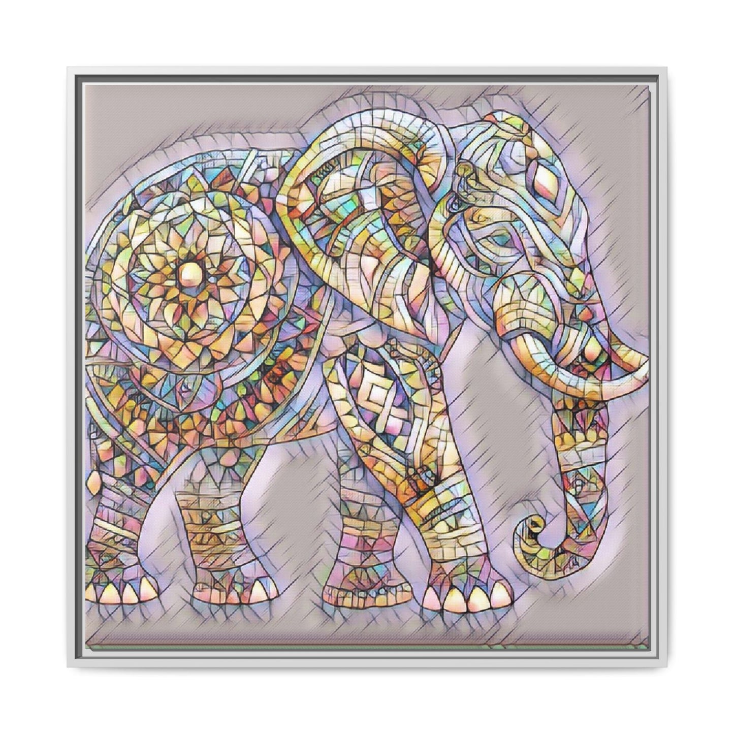 Colorful Mosaic Elephant Framed Canvas Print
