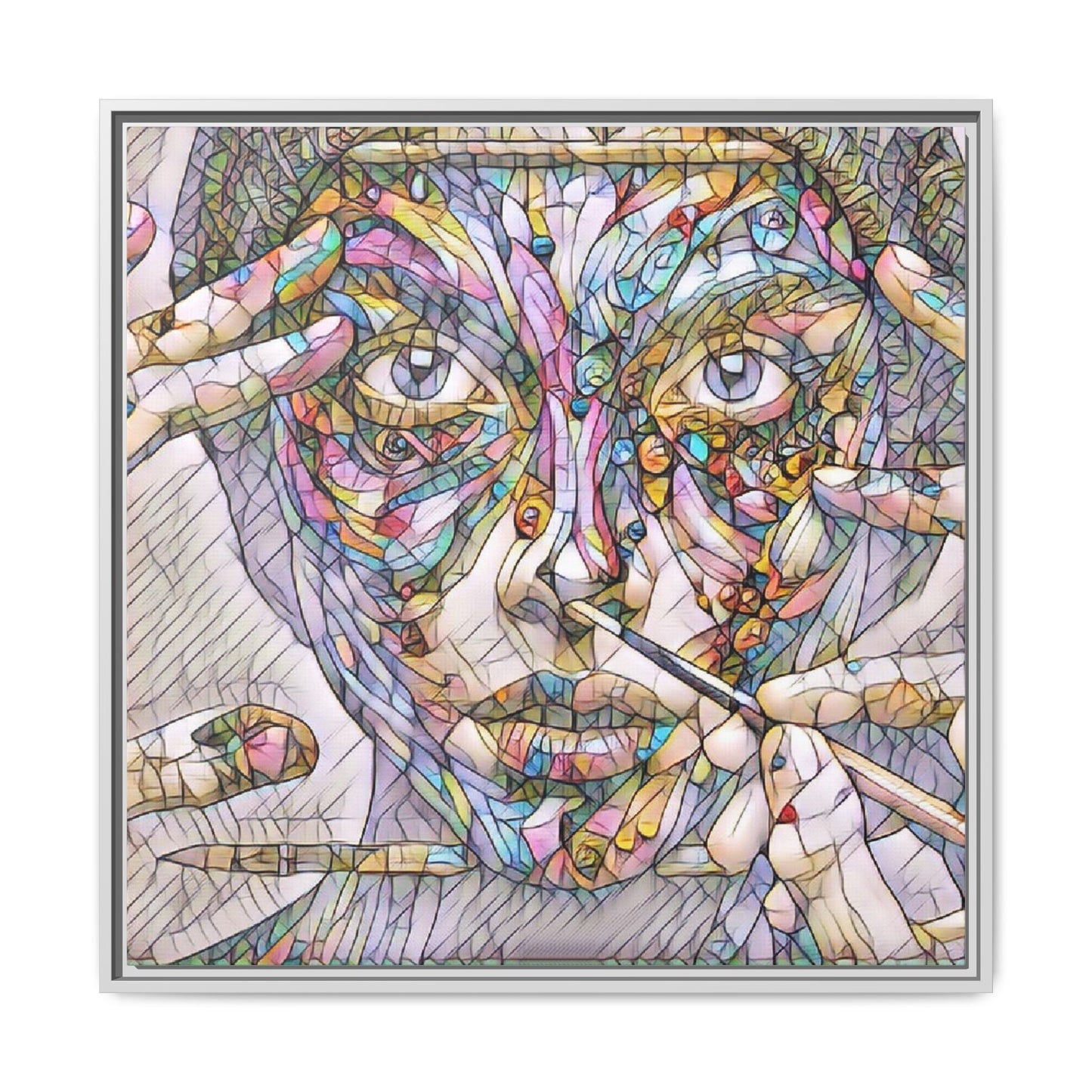 Framed Abstract Mosaic Face Canvas — Colorful Modern Wall Art