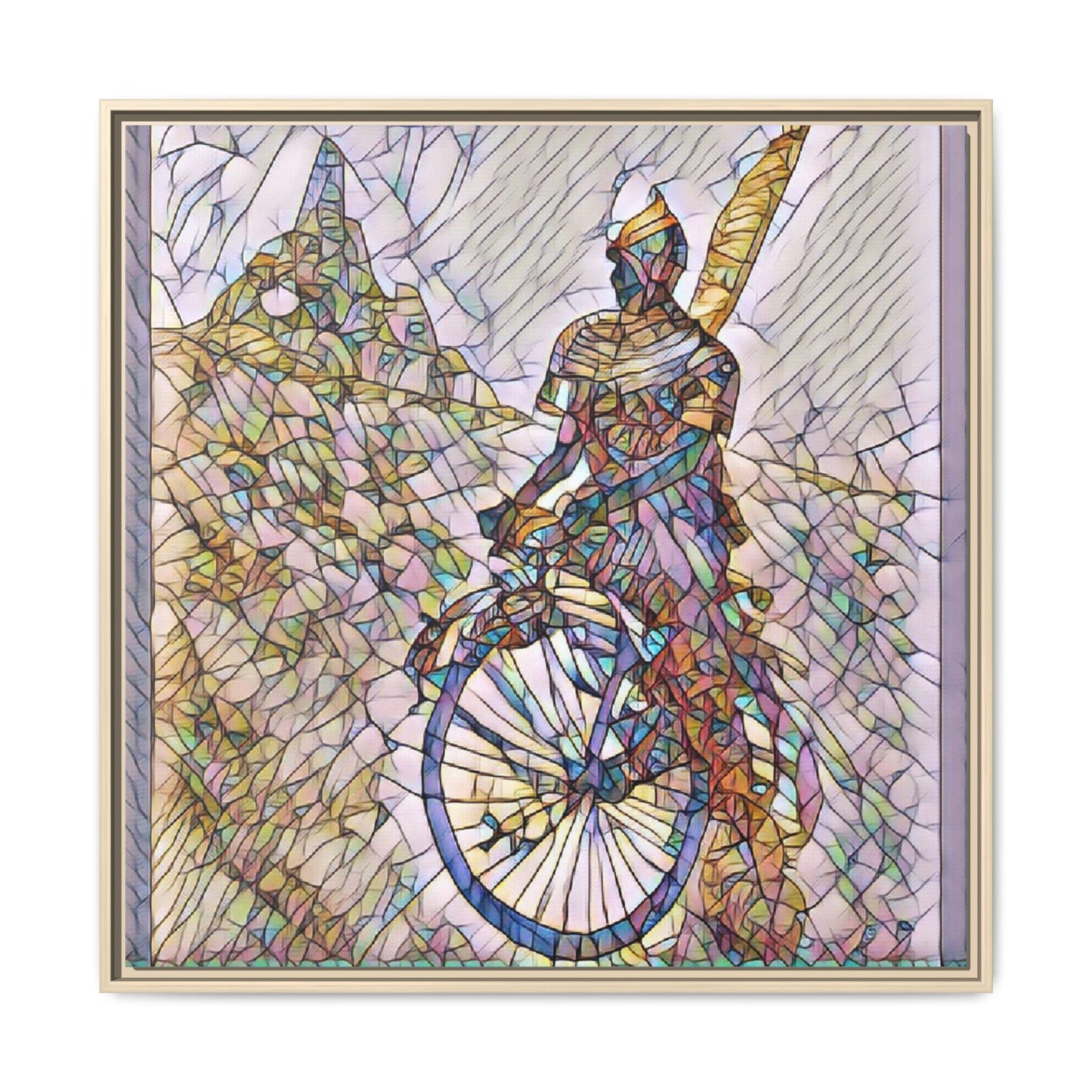Cyclist Stained Glass Art Print — Framed Matte Canvas