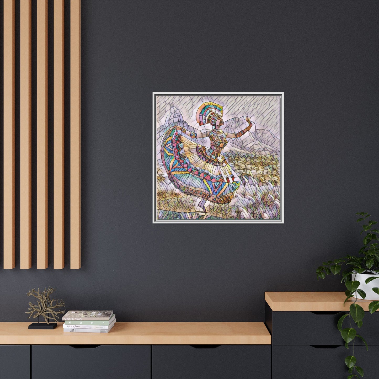 Ballerina Mosaic Framed Canvas Print — Colorful Ethnic Dance Wall Art