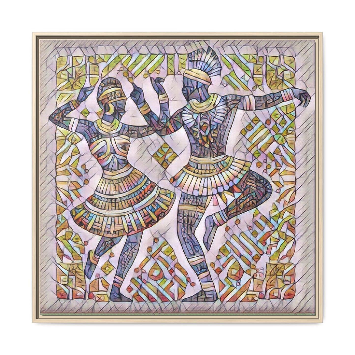 Framed Matte Canvas Print — Colorful Tribal Dancers Wall Art