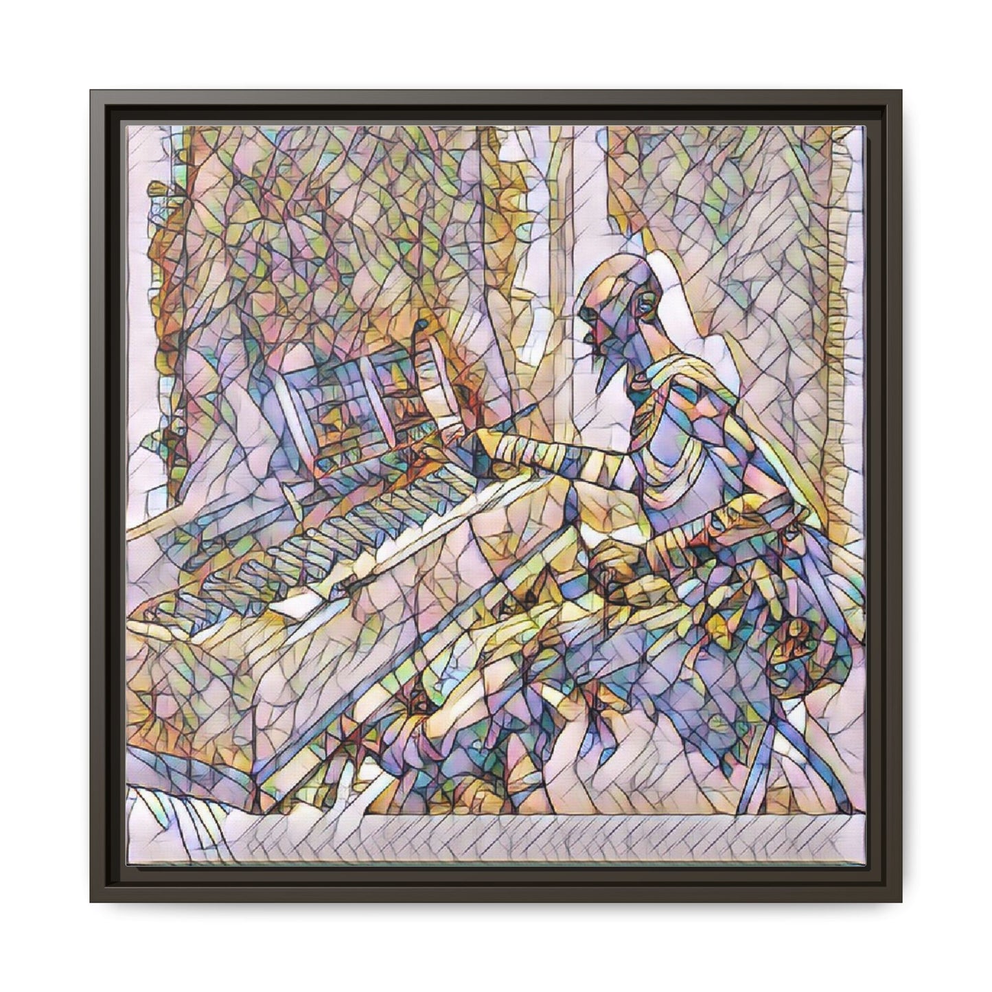 Framed Matte Canvas Art — Colorful Abstract Musician at Piano
