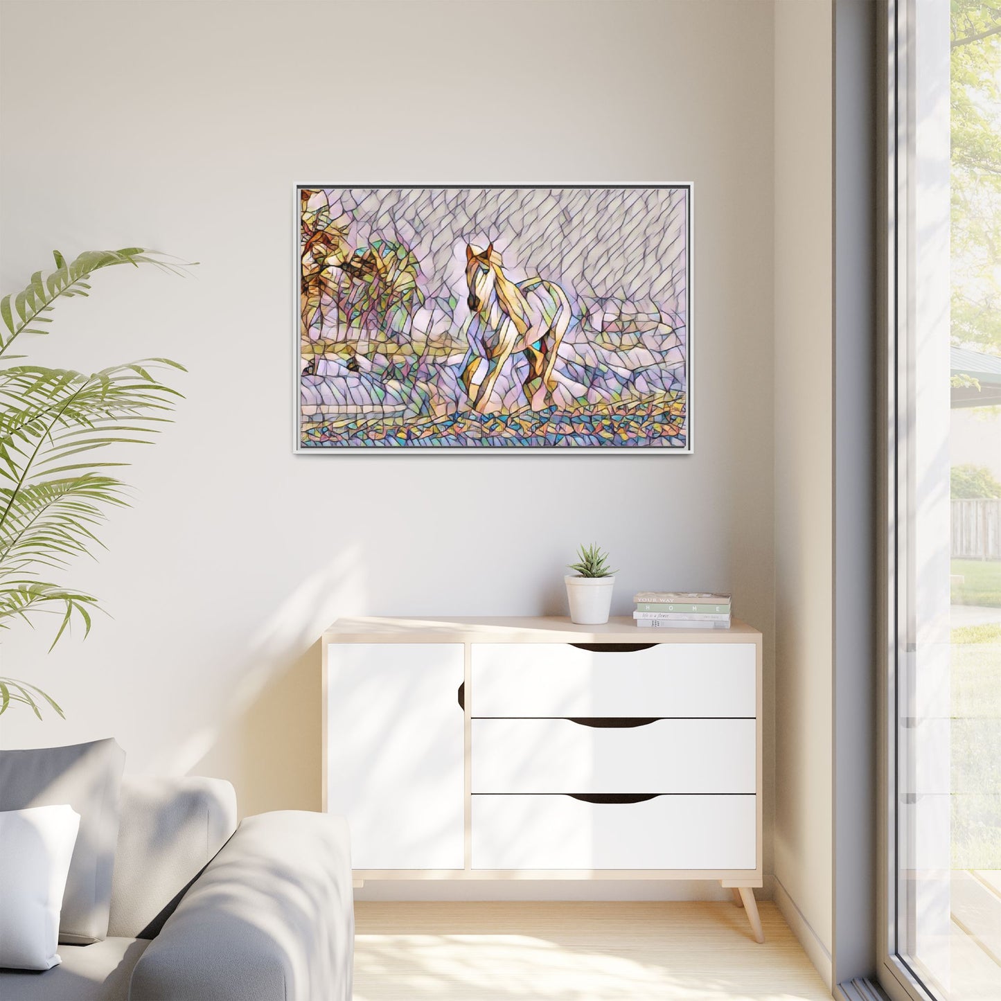Abstract Stained-Glass Horse Matte Canvas Framed Wall Art