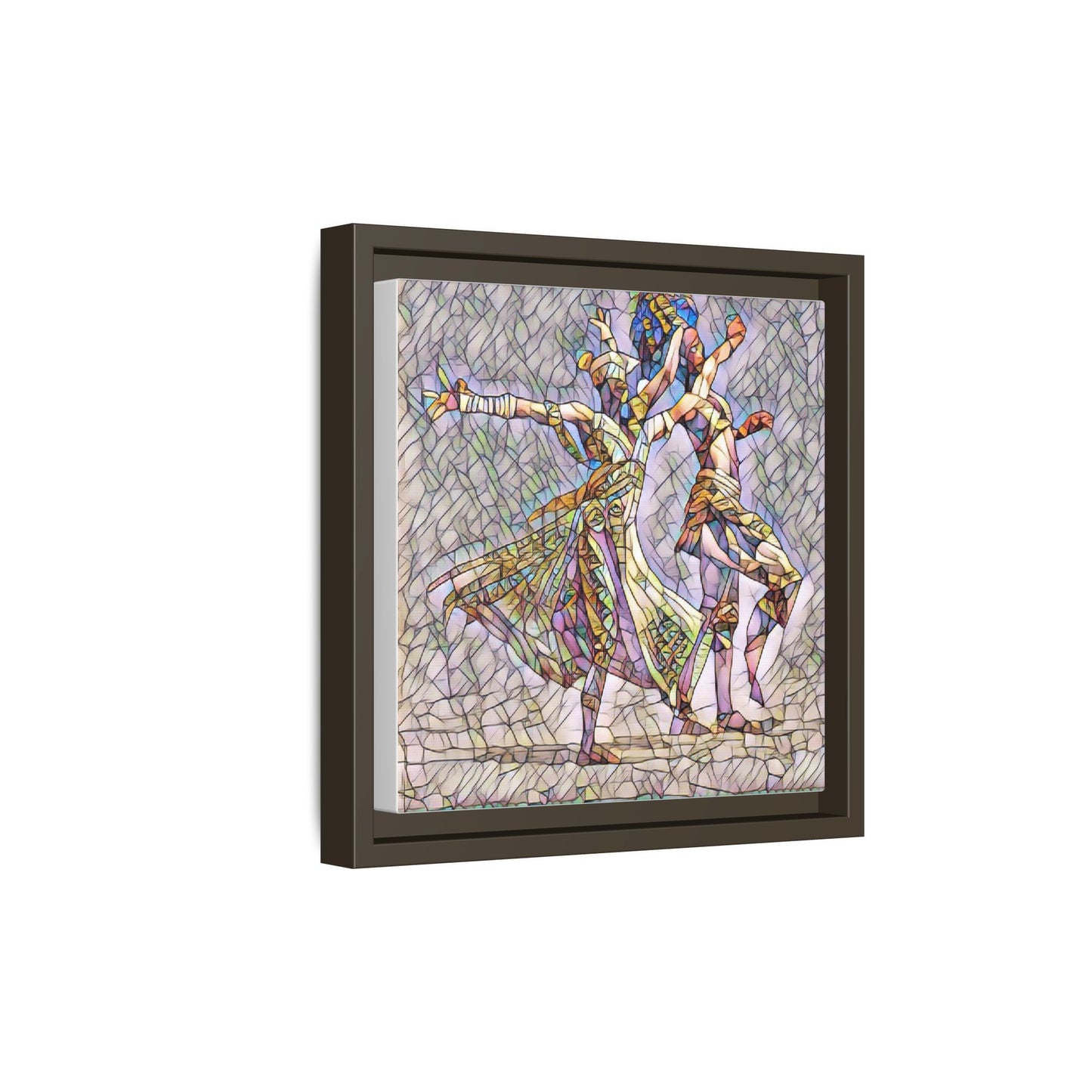 Framed Matte Canvas Wall Art — Abstract Dancers in Stained Glass Style