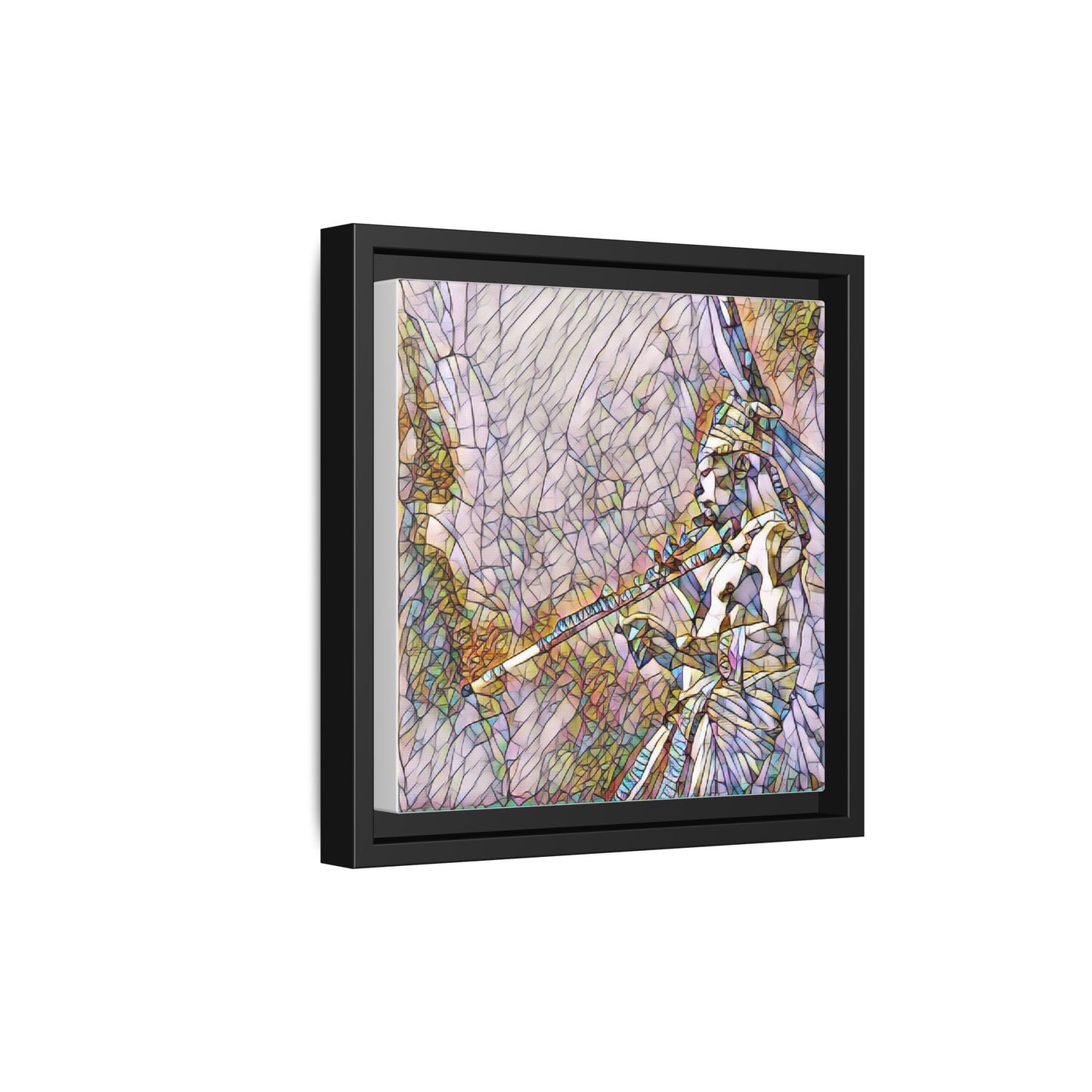 Abstract Tribal Flutist Matte Canvas Framed Wall Art