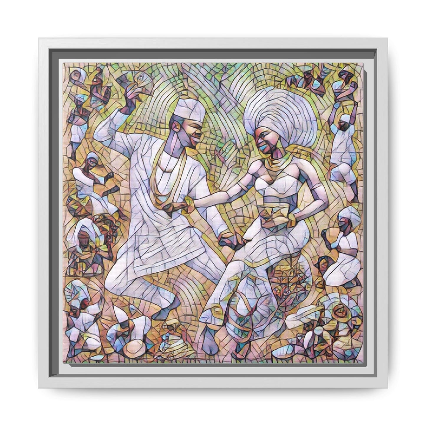Afrobeat Celebration Matte Framed Canvas — Vibrant Dancers Wall Art