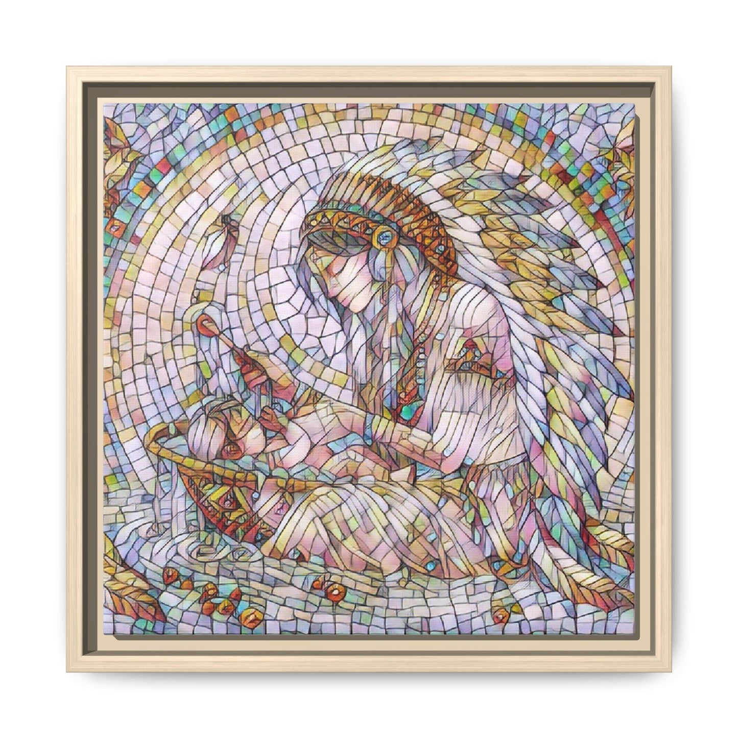 Framed Mosaic Native Mother & Child Matte Canvas Art