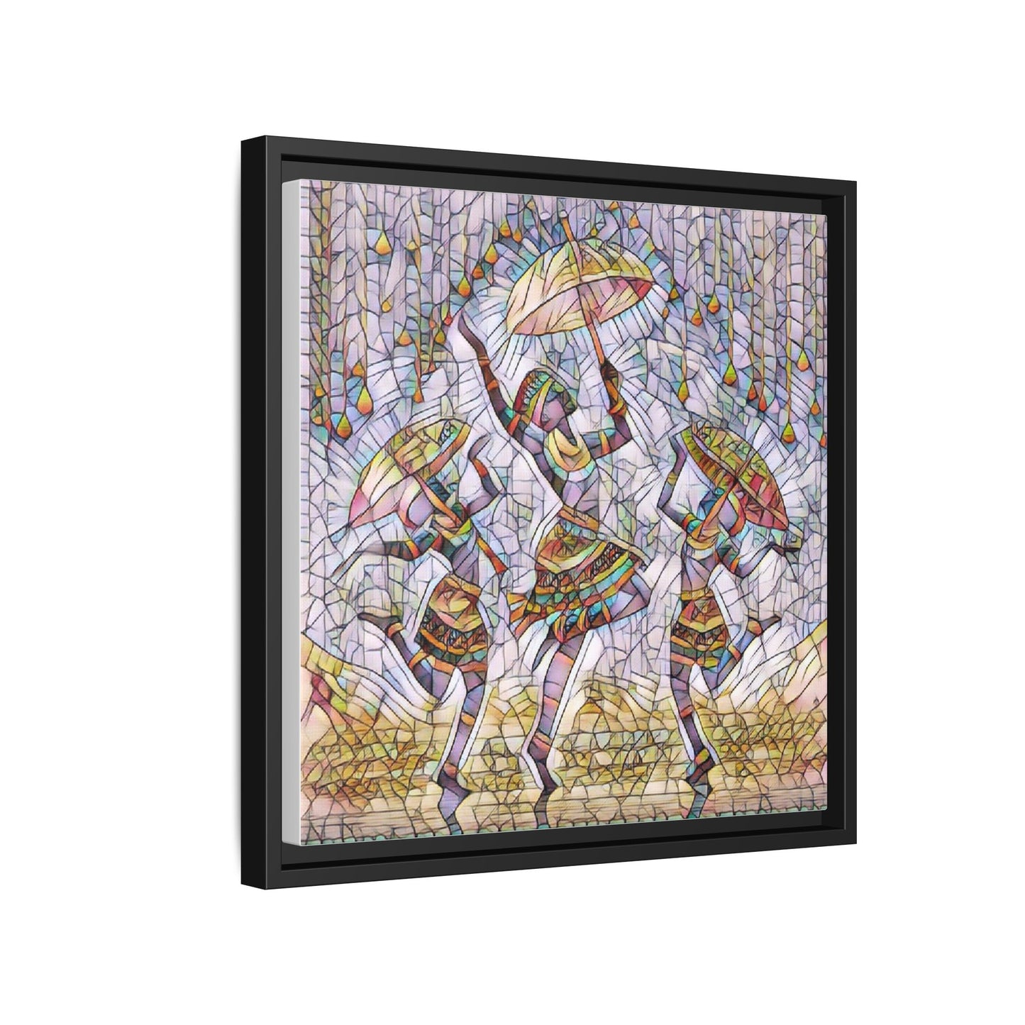 Colorful African Dance Framed Canvas Art — Umbrella Dancers Wall Decor