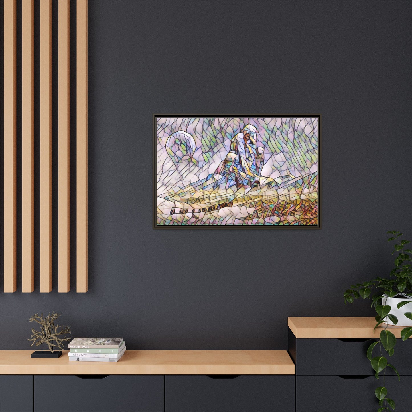 Stained-Glass Surfing Canvas Print — Framed Matte Wall Art