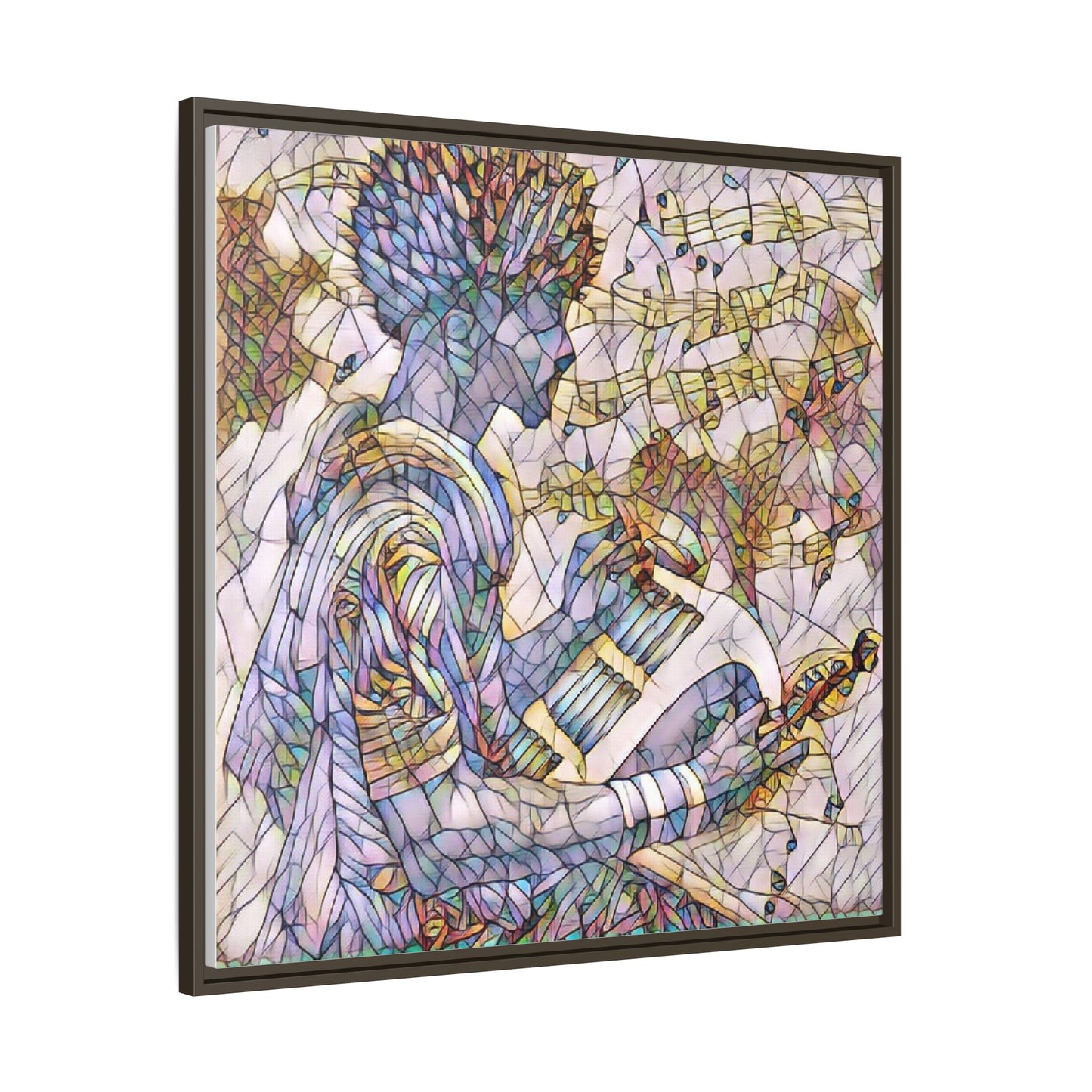 Abstract Jazz Musician Framed Canvas Art — Colorful Stained-Glass Style Wall Decor