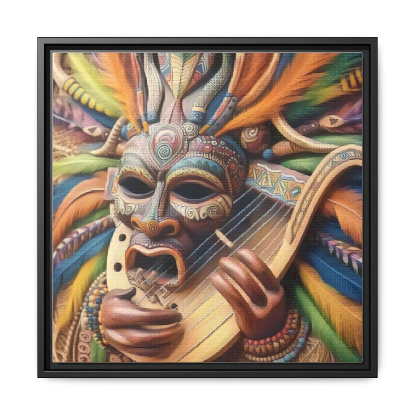 Colorful Tribal Mask Canvas — Framed Matte Wall Art