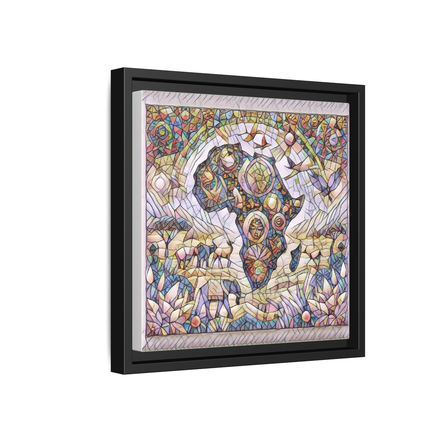 Abstract Mosaic Africa Framed Canvas — Colorful Stained-Glass Wall Art