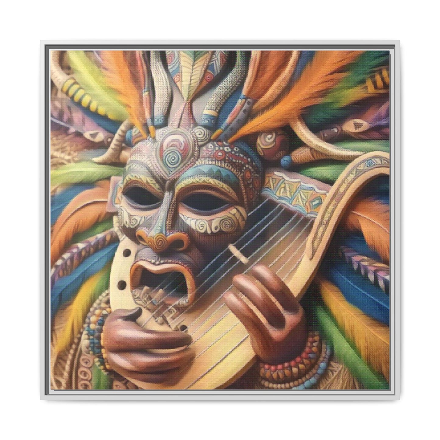 Colorful Tribal Mask Canvas — Framed Matte Wall Art
