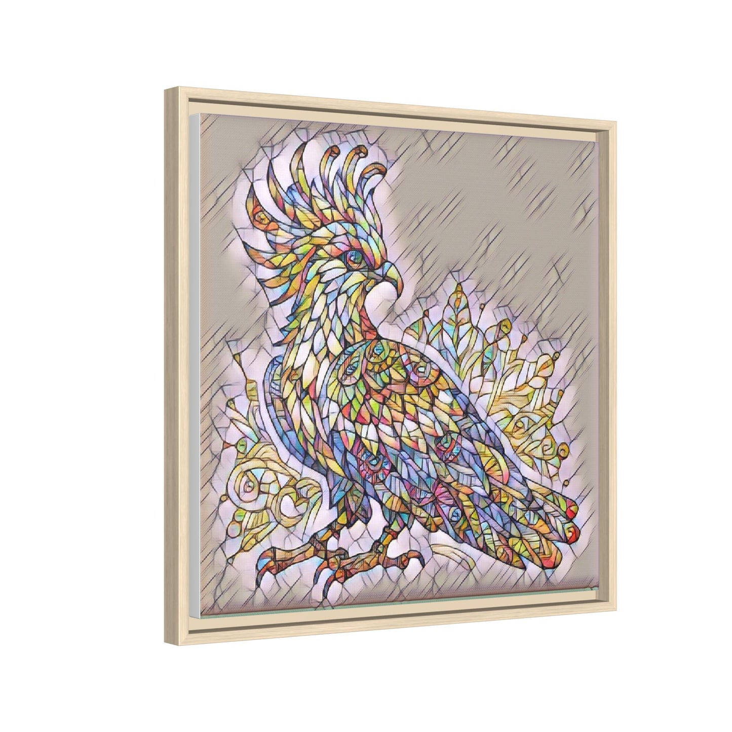 Colorful Stained-Glass Cockatoo Matte Framed Canvas