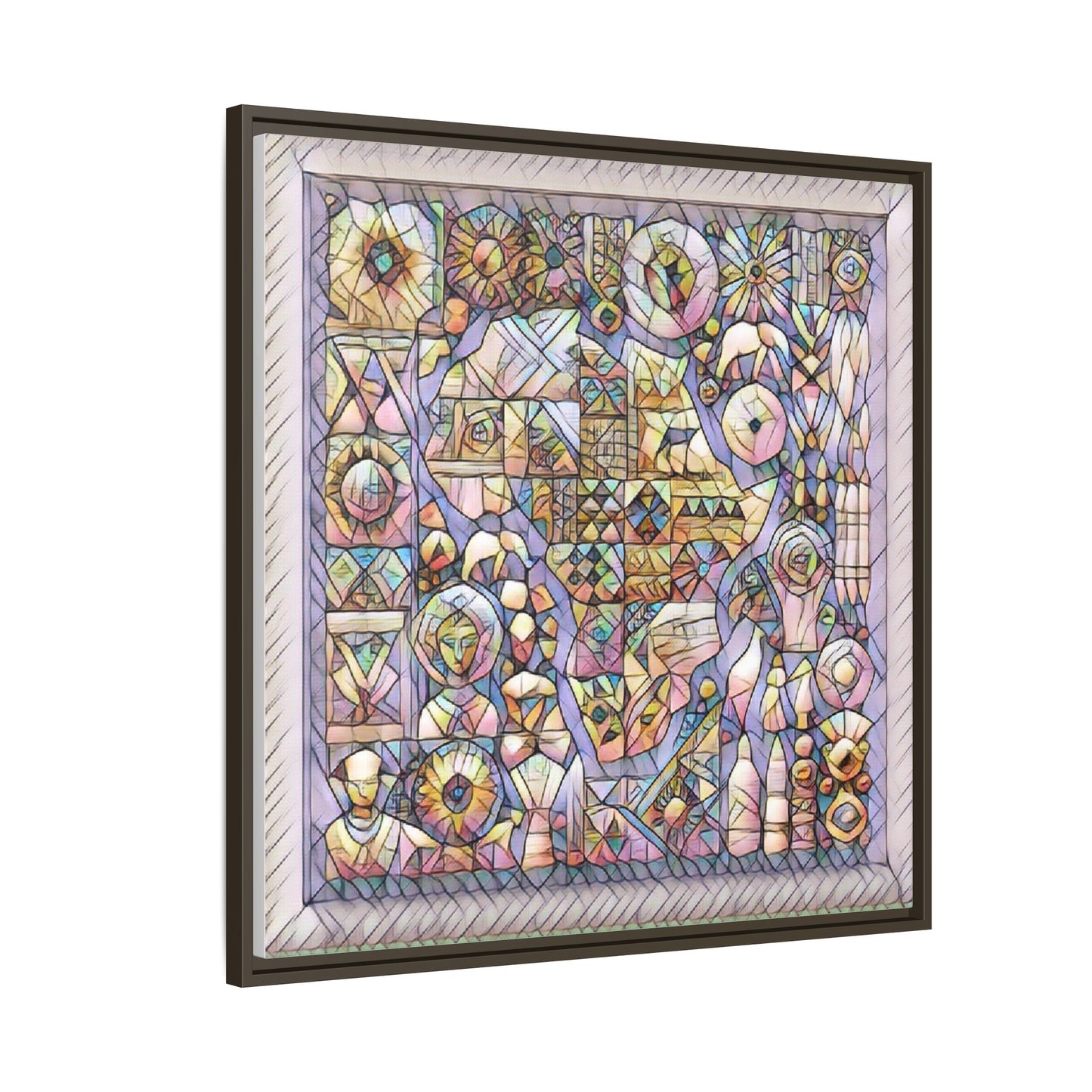 Framed Abstract Mosaic Matte Canvas Art — Pastel Geometric Wall Decor