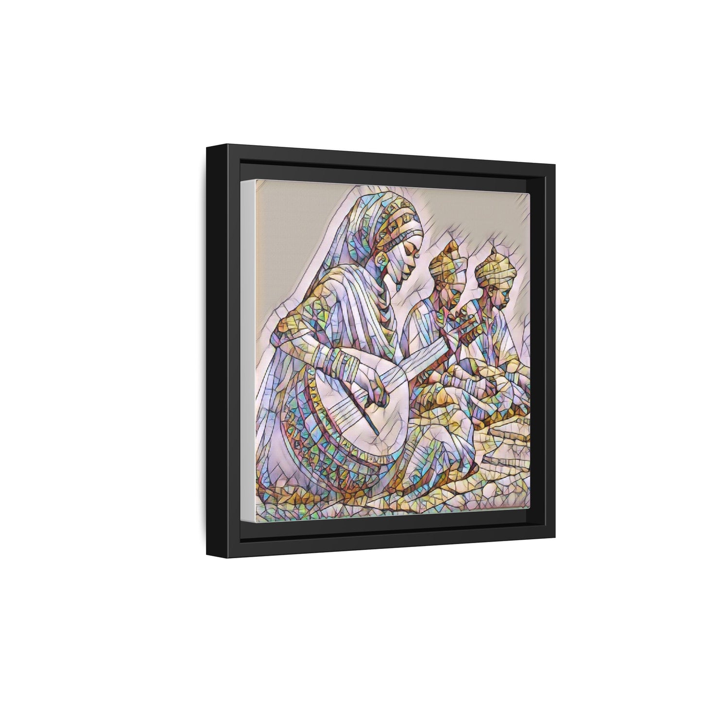 Framed Matte Canvas: Colorful Moroccan Musicians Wall Art