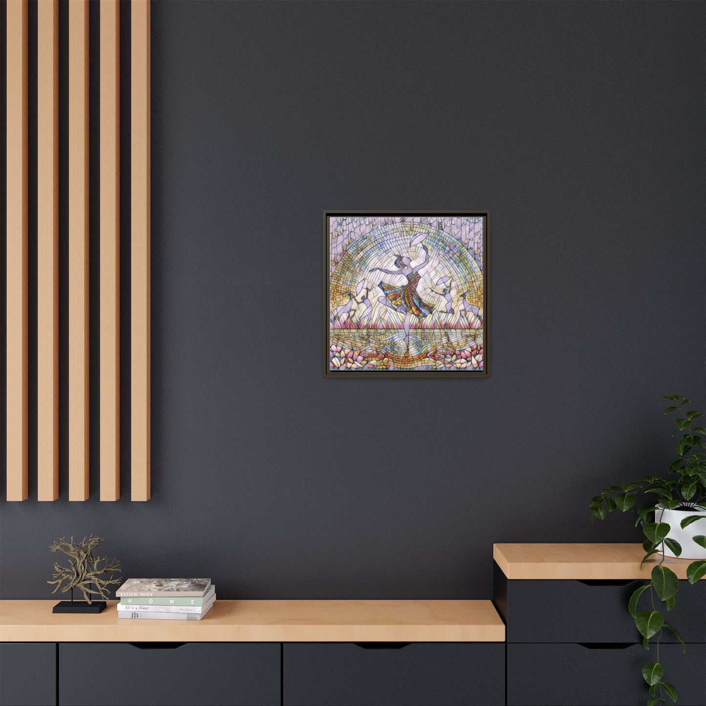 Stained Glass Ballerina Framed Canvas Art — Dancer Mosaic Wall Decor