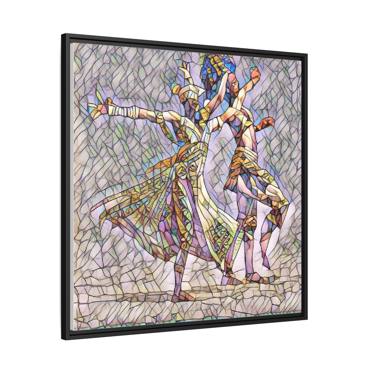 Framed Matte Canvas Wall Art — Abstract Dancers in Stained Glass Style