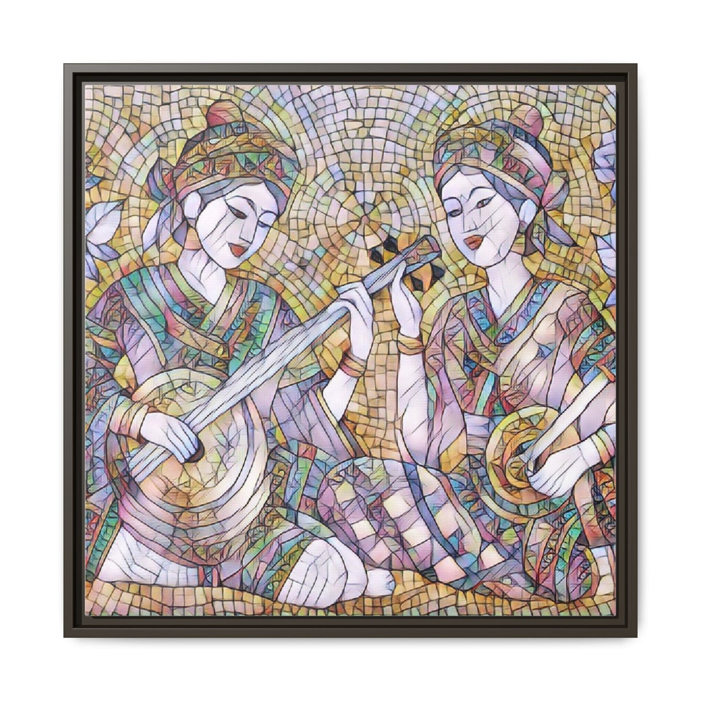 Framed Mosaic Musician Canvas Art — Ethnic Duo Wall Decor