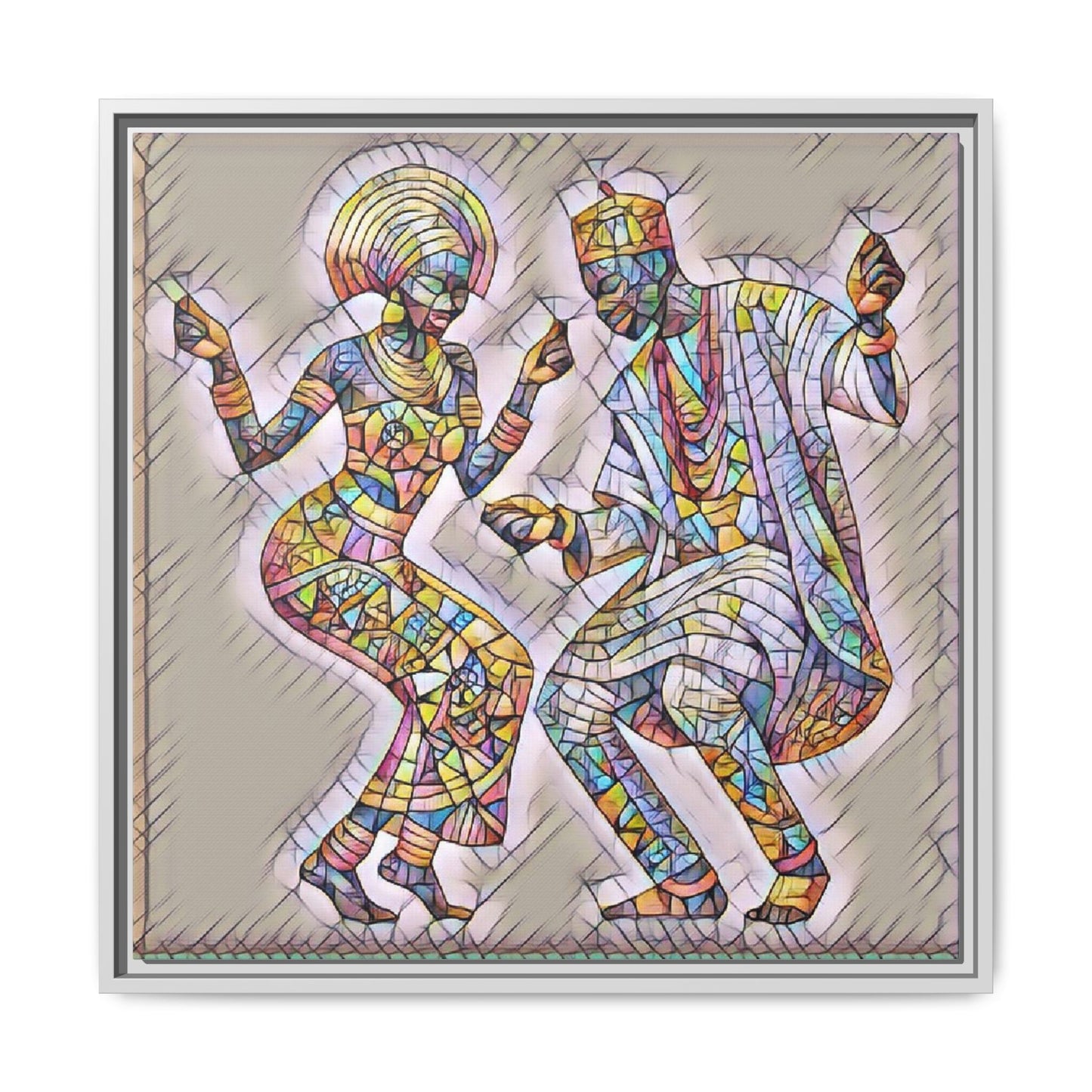 Afrobeat Dancers Framed Canvas Art — Colorful Mosaic African Dance Print
