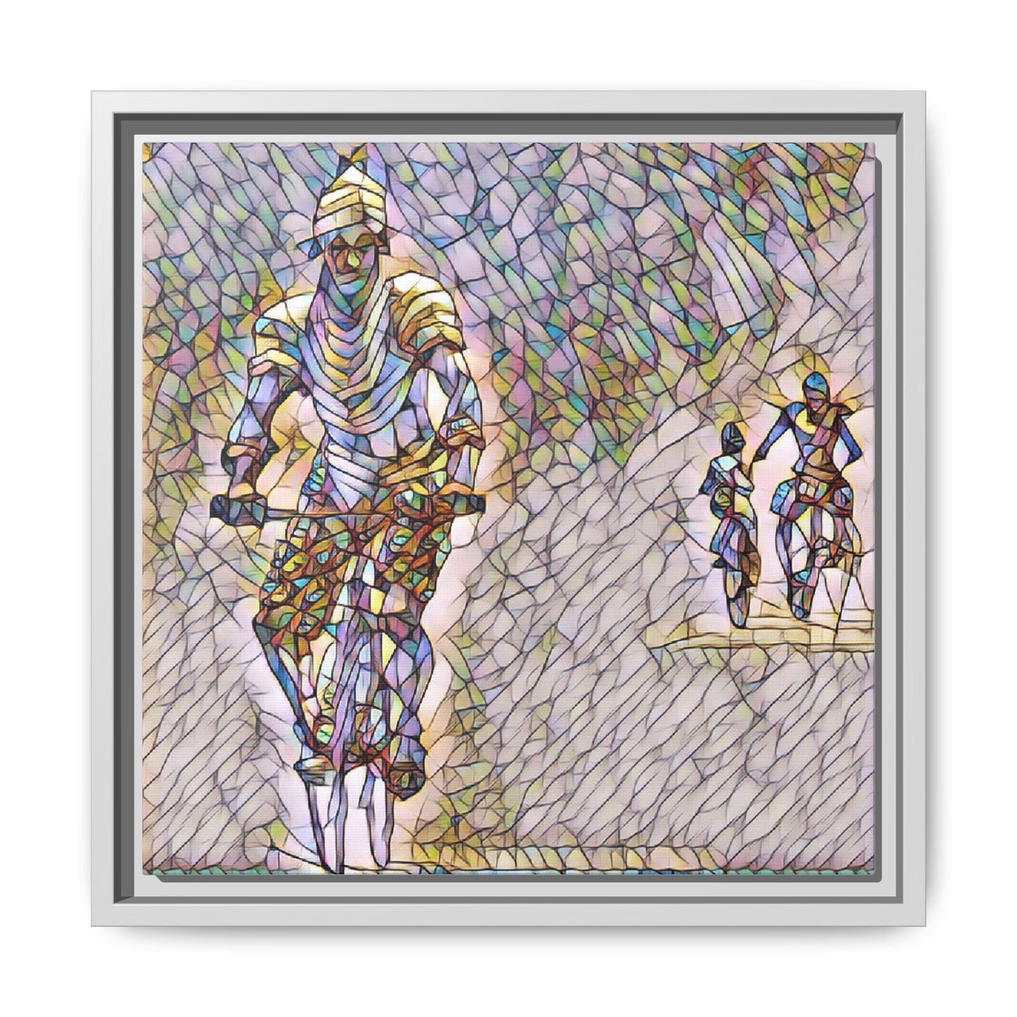 Cyclists Mosaic Matte Canvas Framed Wall Art