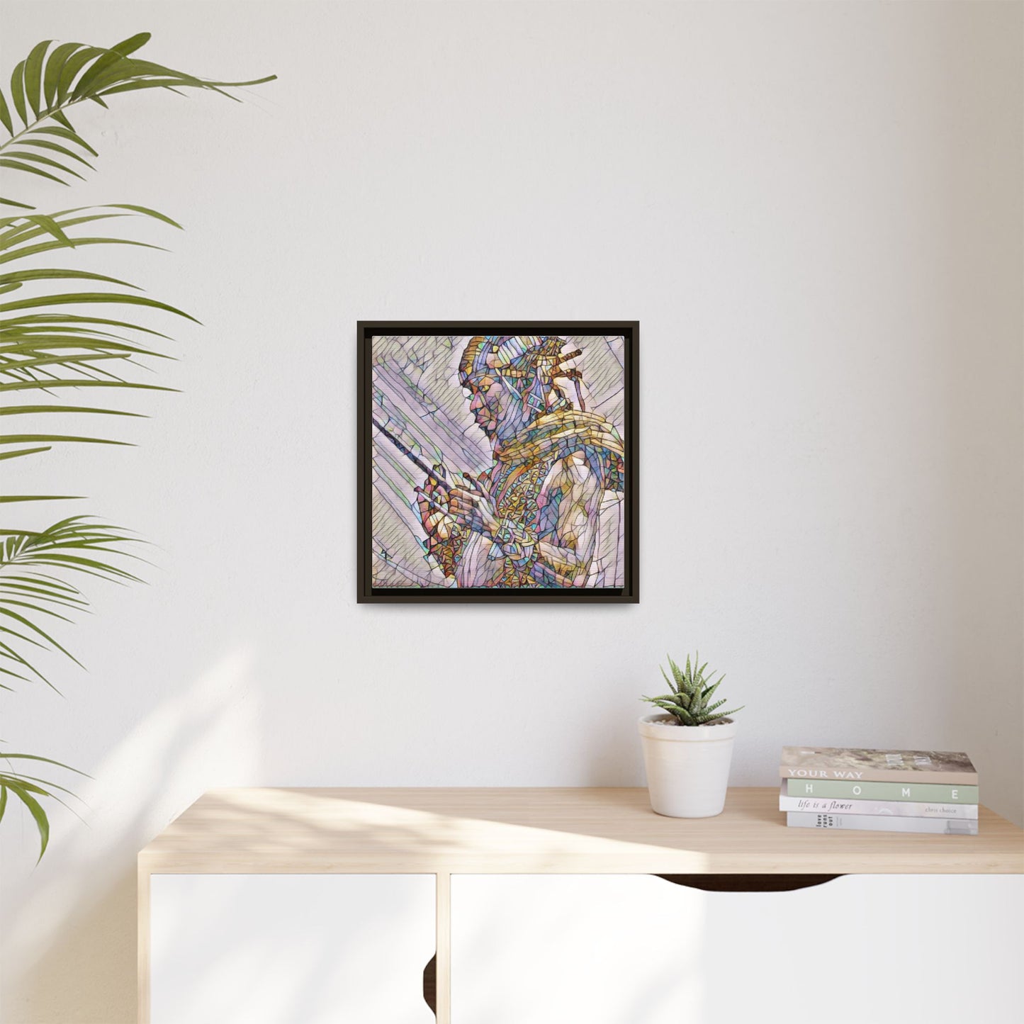 Framed Canvas Art - Colorful Tribal Warrior Portrait (Matte)