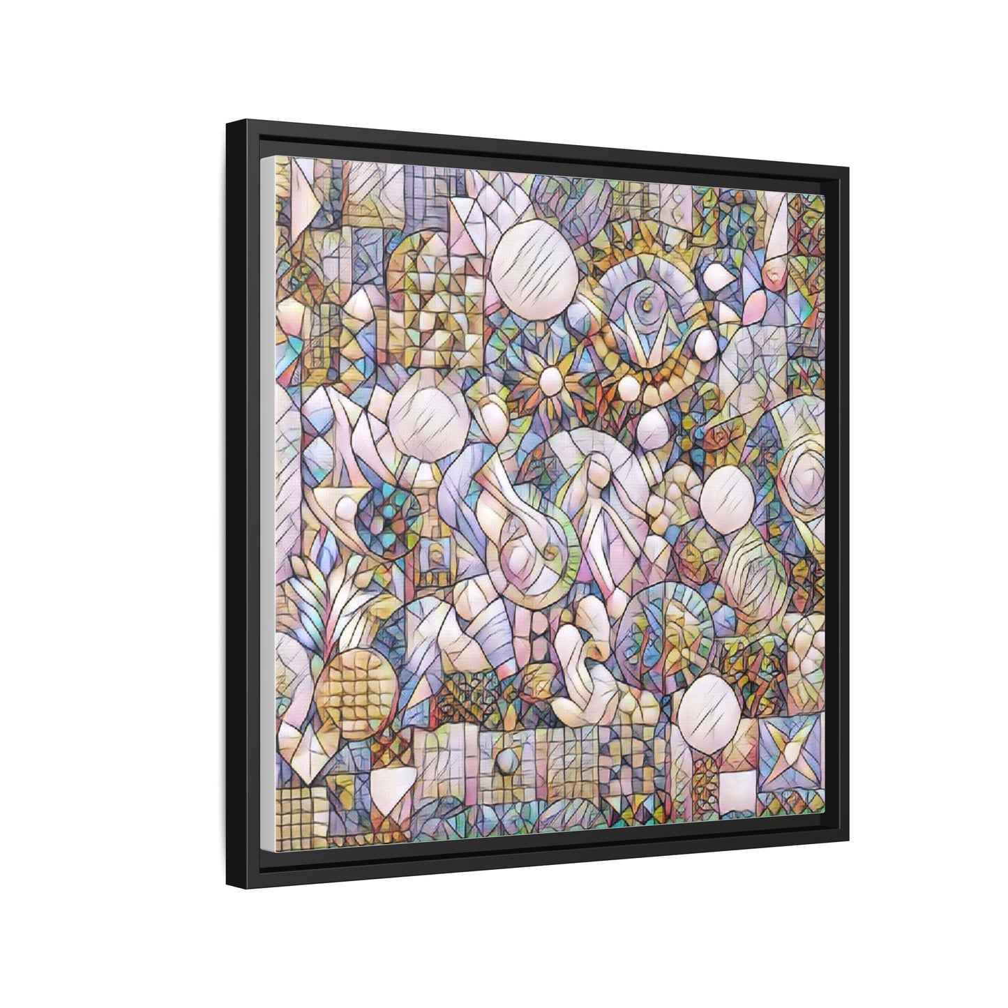 Abstract Geometric Mosaic Framed Canvas — Multicolor Modern Wall Art