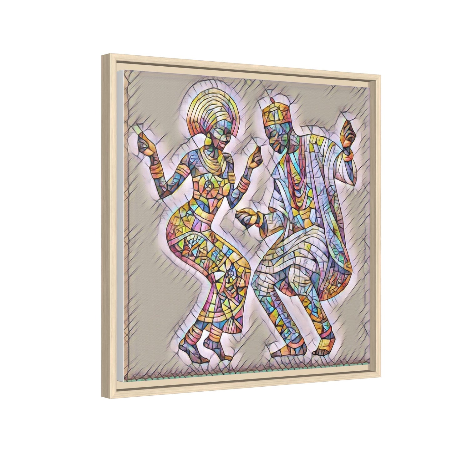 Afrobeat Dancers Framed Canvas Art — Colorful Mosaic African Dance Print