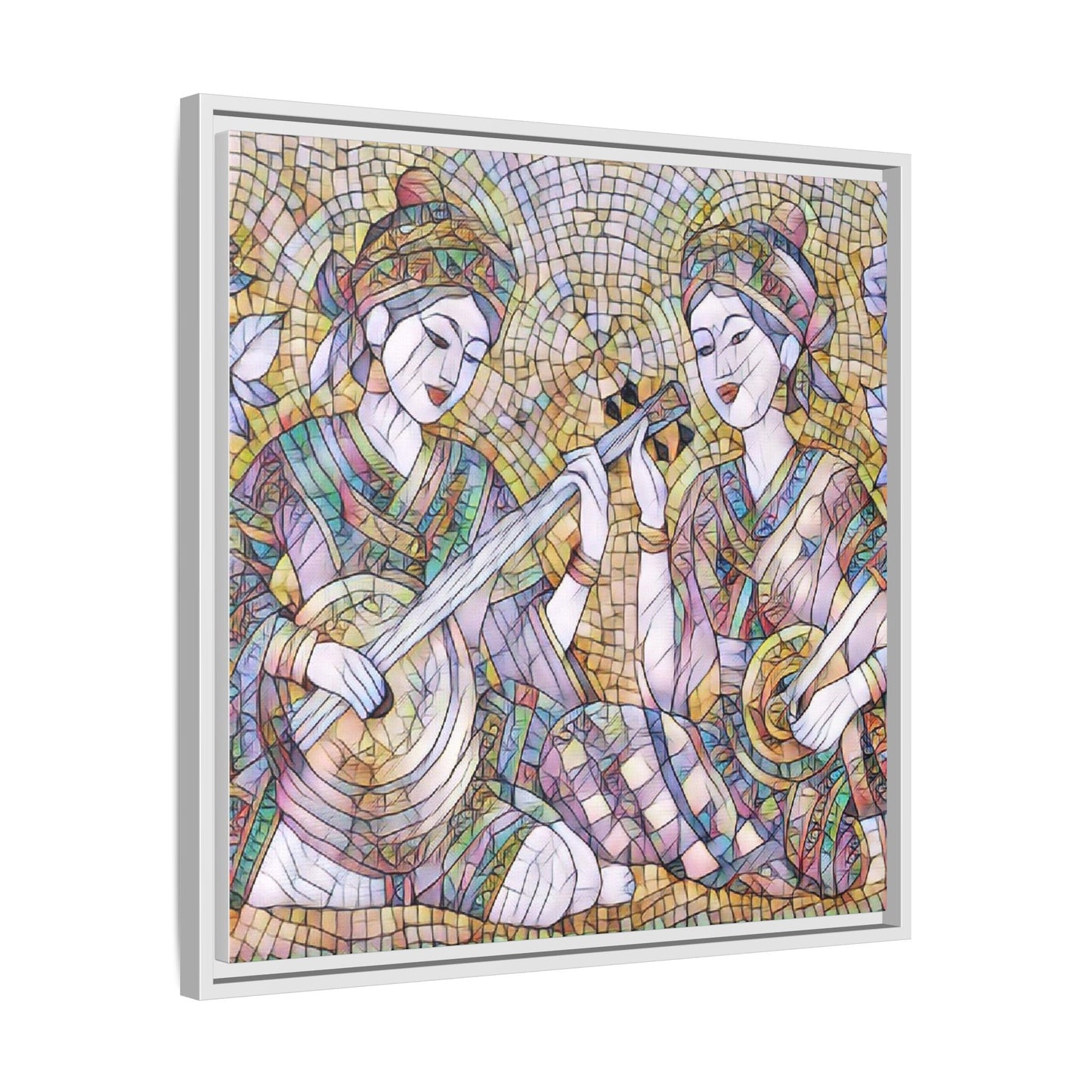 Framed Mosaic Musician Canvas Art — Ethnic Duo Wall Decor