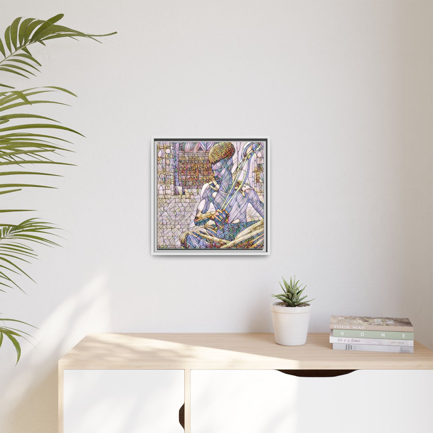 Framed Matte Canvas Art – Stained-Glass Style Musician Print